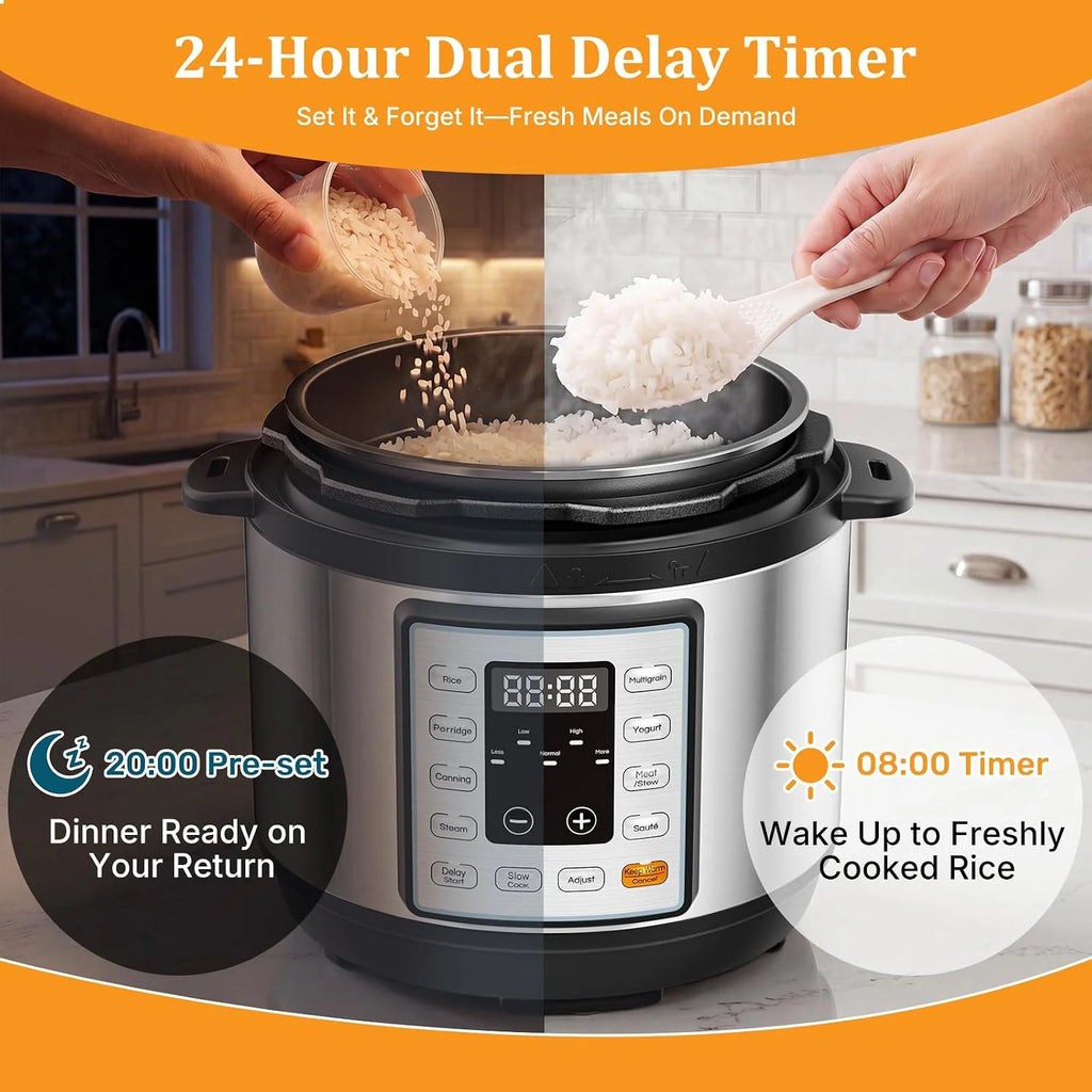 NEWBULIG Olla a presión eléctrica 10 en 1, 3 cuartos de horno, multicocina para arroz, estofado y vapor, pequeña olla programable programable de acero inoxidable con función de cocción lenta y bandeja