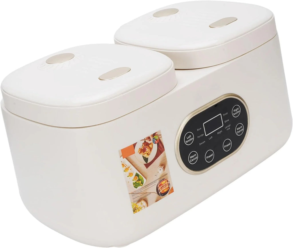 CHICIRIS Olla de Cocción Lenta Doble, Olla Arrocera con Tapas Emergentes y Función de Temporizador, Ollas de Cerámica Extraíbles, Multifuncional para Fiestas y Cocina (Enchufe de la UE 220V)