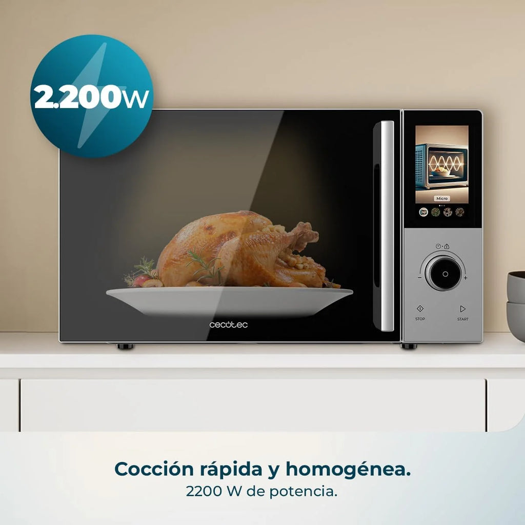 Cecotec Microondas Digital Táctil con Grill 25L Convection 2500 Touch. 900W, Grill 1200W, Control Táctil, Convección 2200 W, 8 Programas, Temporizador 60min, Plato Giratorio 315 mm, Seguro