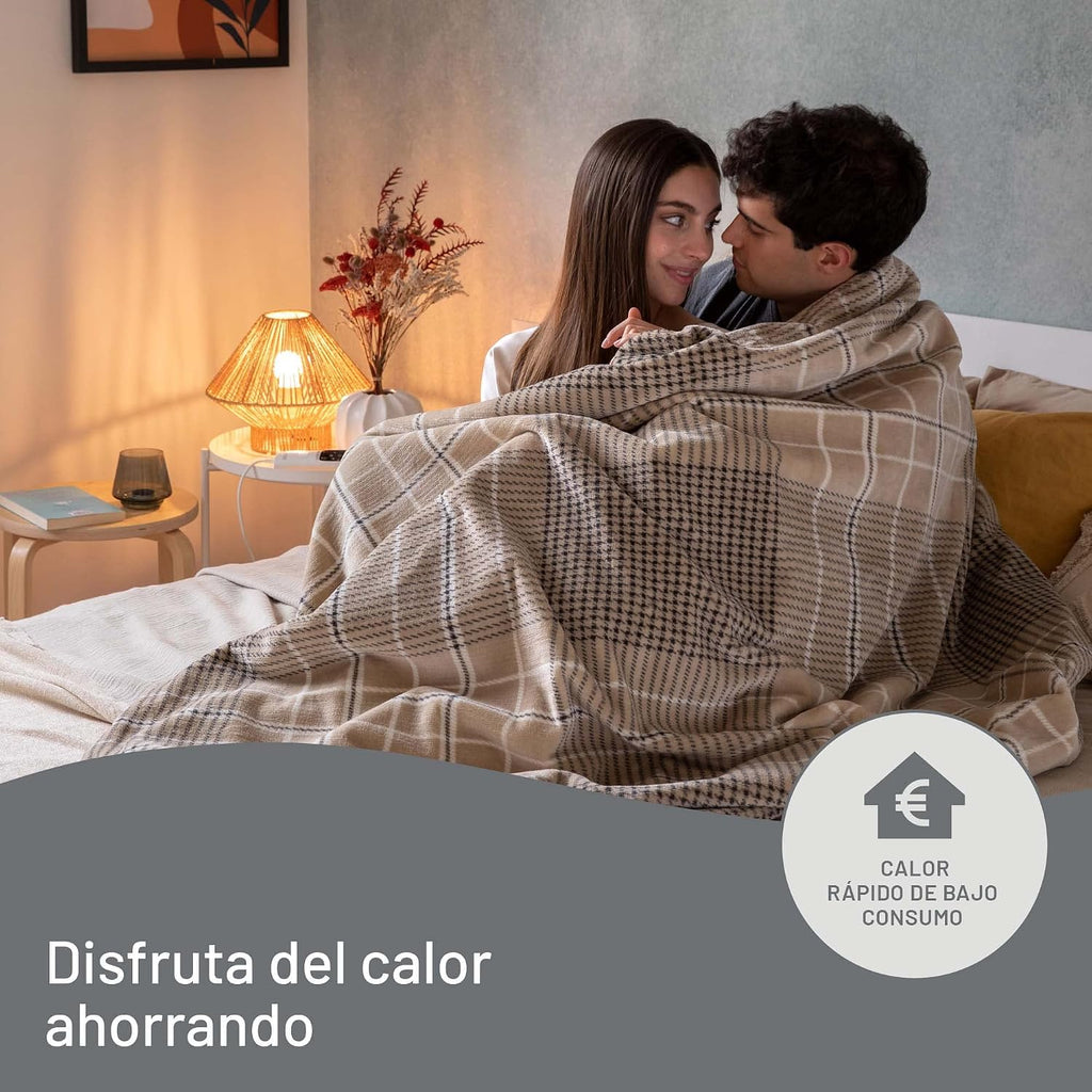 Imetec Adapto Elegance, Plaid Calefactable, Manta Eléctrica,Tejido Suave 180 x 140 Cm,Ahorro Energético,Tecnología Adapto, Óptimo, Calentamiento Rápido, 6 Temperaturas, Lavable,Marrón, 1.75 kilograms