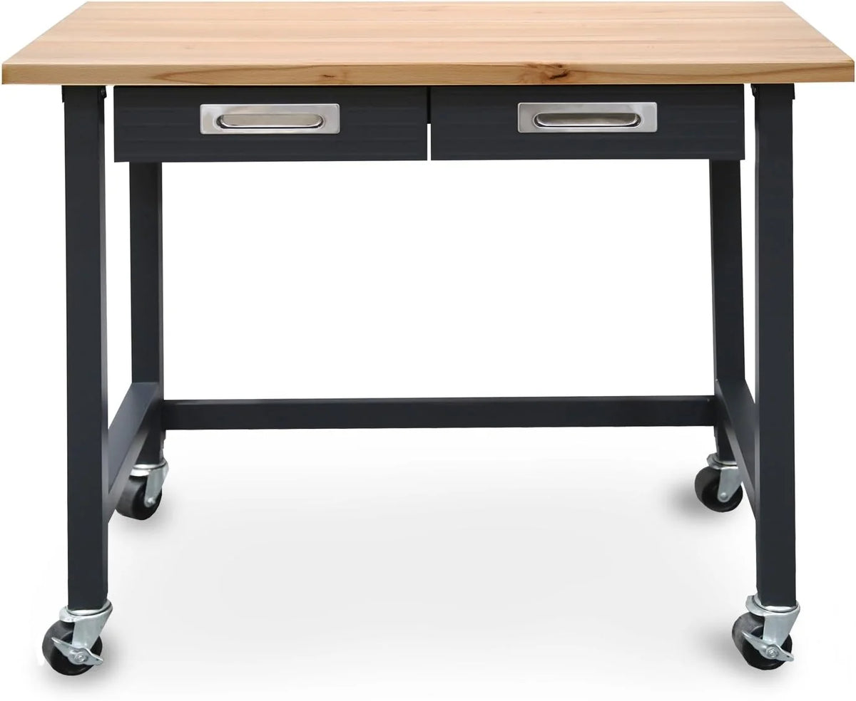 Seville Classics UltraHD® Banco de Trabajo Rodante con 2 Cajones, para oficina, garaje y taller, 122 x 61 x 95,3 cm, Grafito