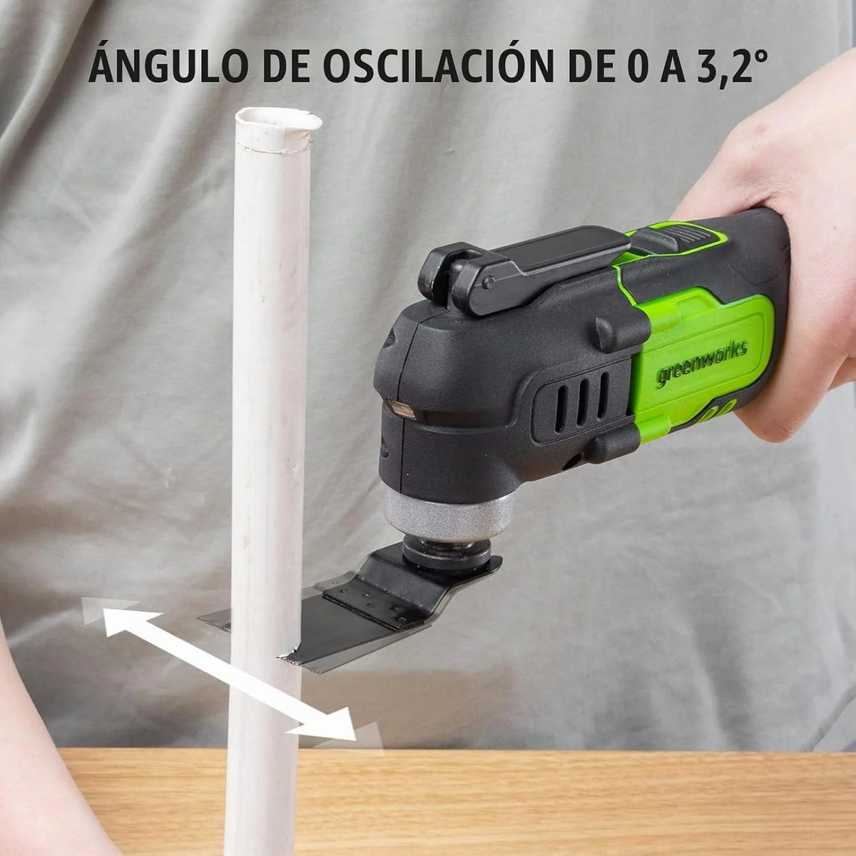 Greenworks Herramienta multifuncional 24V G24MT (Li-Ion 24V 18000 oscilaciones por minuto arco oscilante de 3° velocidades variable cambio de cuchilla sin herramienta luz LED con batería y cargador)