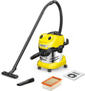 Kärcher Aspiradora en seco/húmedo WD 4 S V-20/5/22, potencia 1000 W, depósito de acero inoxidable 20 l, manguera aspiración 2,2 m, función soplado, boquilla para suelos y ranuras, bolsa filtro fieltro