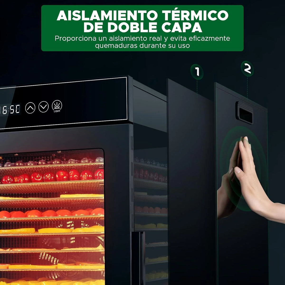 Kwasyo Deshidratador de Alimentos de 12 Bandejas de Acero Inoxidable, Todo en Negro, Estructura de Doble Capa, Gran Capacidad, Deshidratador para Frutas, Pescado, Verduras, Carne, Jerky, Hierbas