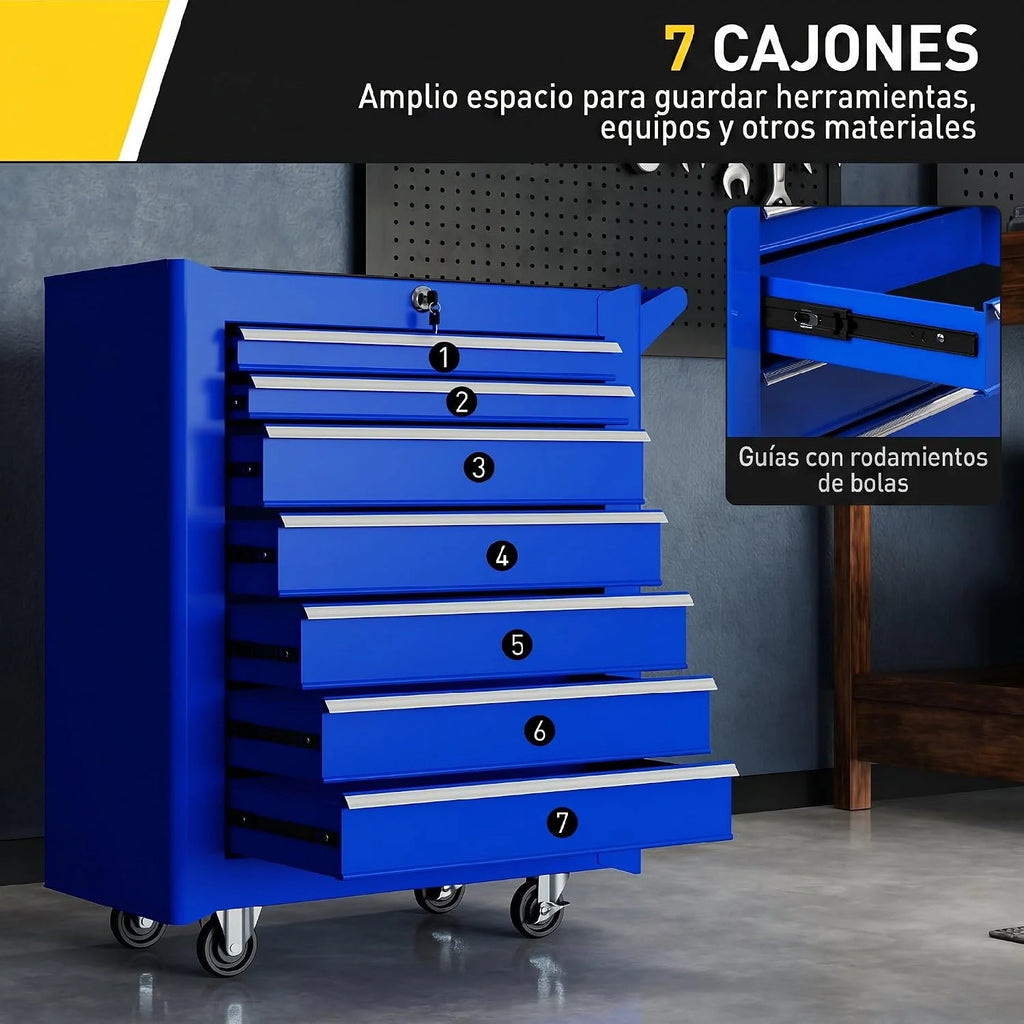 DURHAND Carro de Herramientas con 7 Cajones con Cerradura, Asa, Azul