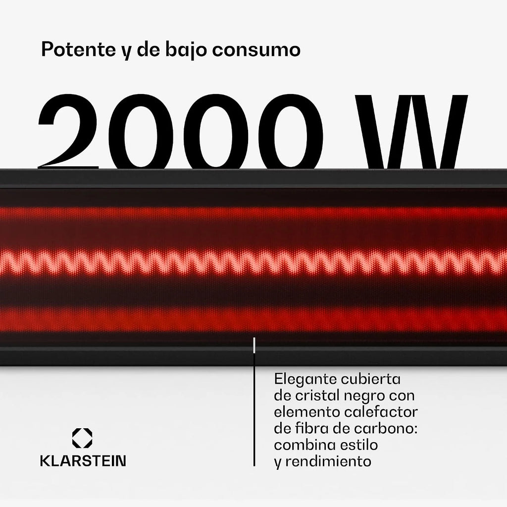 Klarstein Infrared Heater 2000W – Wall Mounted, Outdoor IP65, 9 Levels, WiFi/App, Timer, Silent, Aluminium, Heats 15 m², Outdoor Infrared Stove