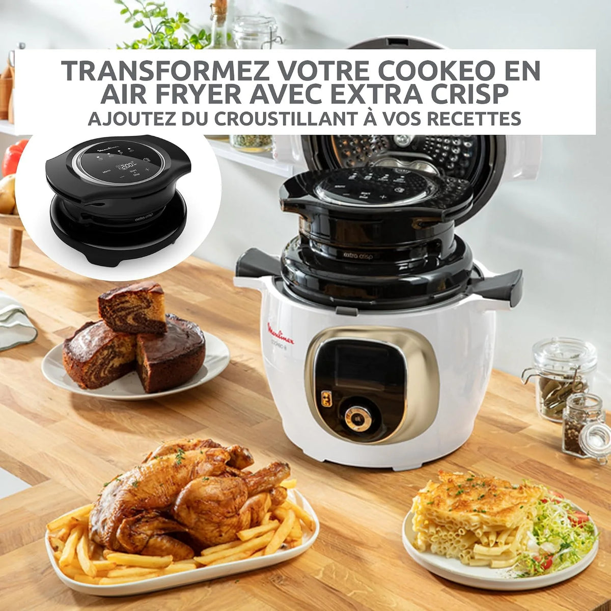 Moulinex, Cookeo - Multicooker inteligente 6L, 150 recetas integradas, cocción sin vigilancia, pantalla intuitiva, guía de cocción, aplicación MyMoulinex, 1600 W, blanco, 15 años reparabilidad