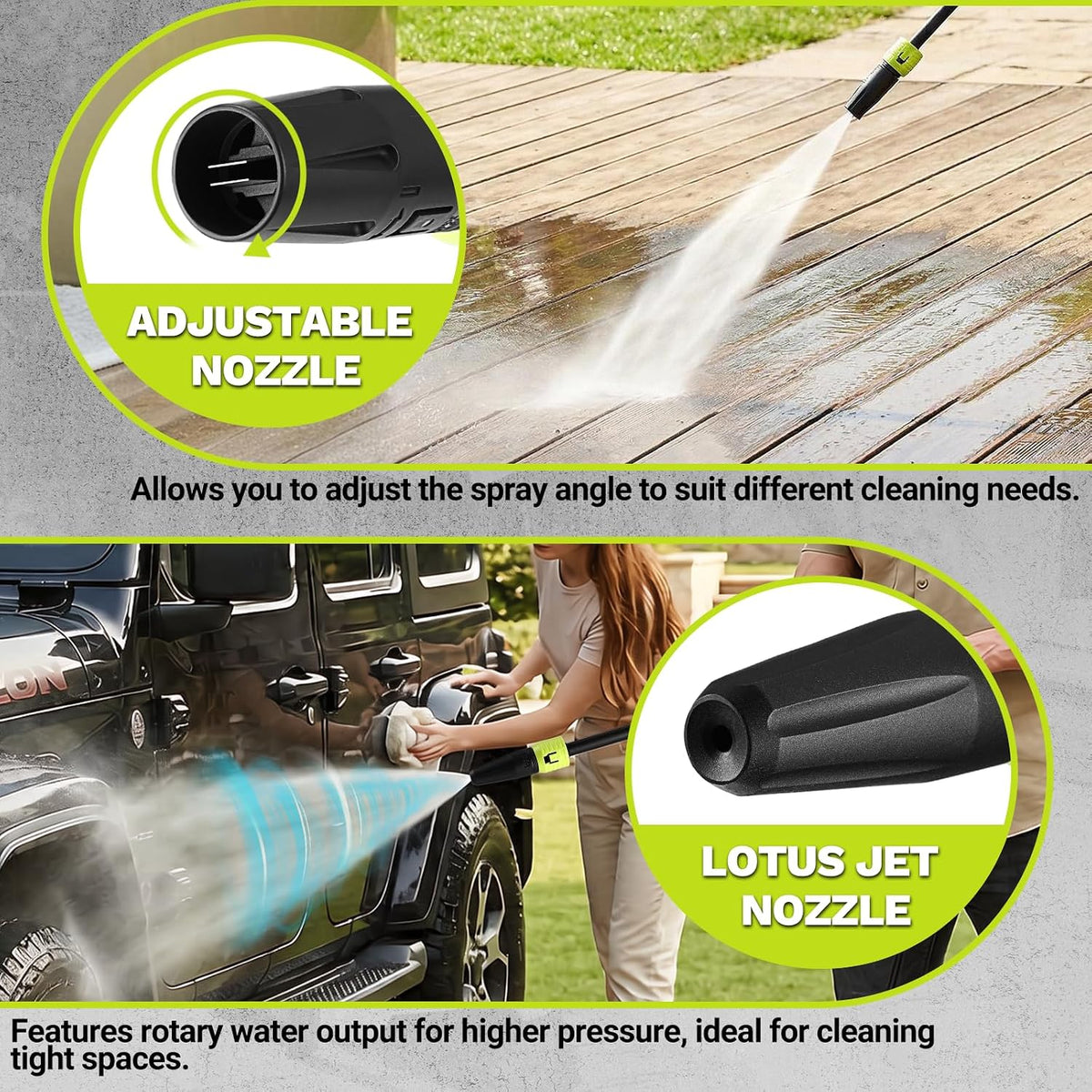 DEKOPRO Hidrolimpiadora de 2200 W Aplicable para El Hogar, El Jardín O El Coche, con Un Caudal de 360 L/h, Una Presión de 160 Bares, Y Equipada con Conectores Rápidos Y Boquillas Regulables