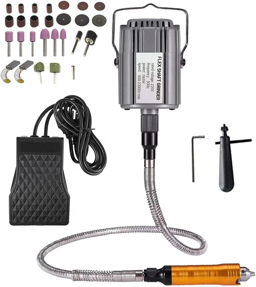1/4HP Amoladora Eléctrica Multiherramienta Herramienta Rotativa Eje flexible que cuelga la amoladora Carver Kit, control de pedal,780W fuerte potencia, eje flexible de metal, 23000 RPM