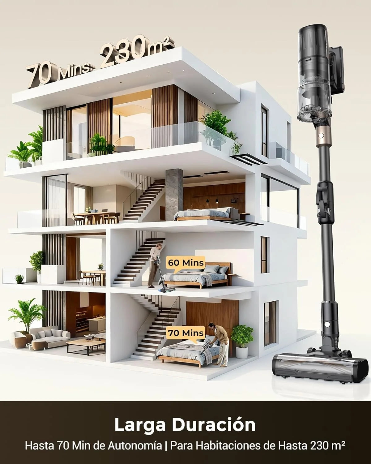 Proscenic P20+ Aspiradora fregadora sin Cable 70Mins/70kPa/680W, Autoportante y Plegable, con Cepillo Anti-Enredo y Depósito de Agua, Escoba Aspiradora sin Cable para Pelo de Mascotas/Suelos/Alfombras