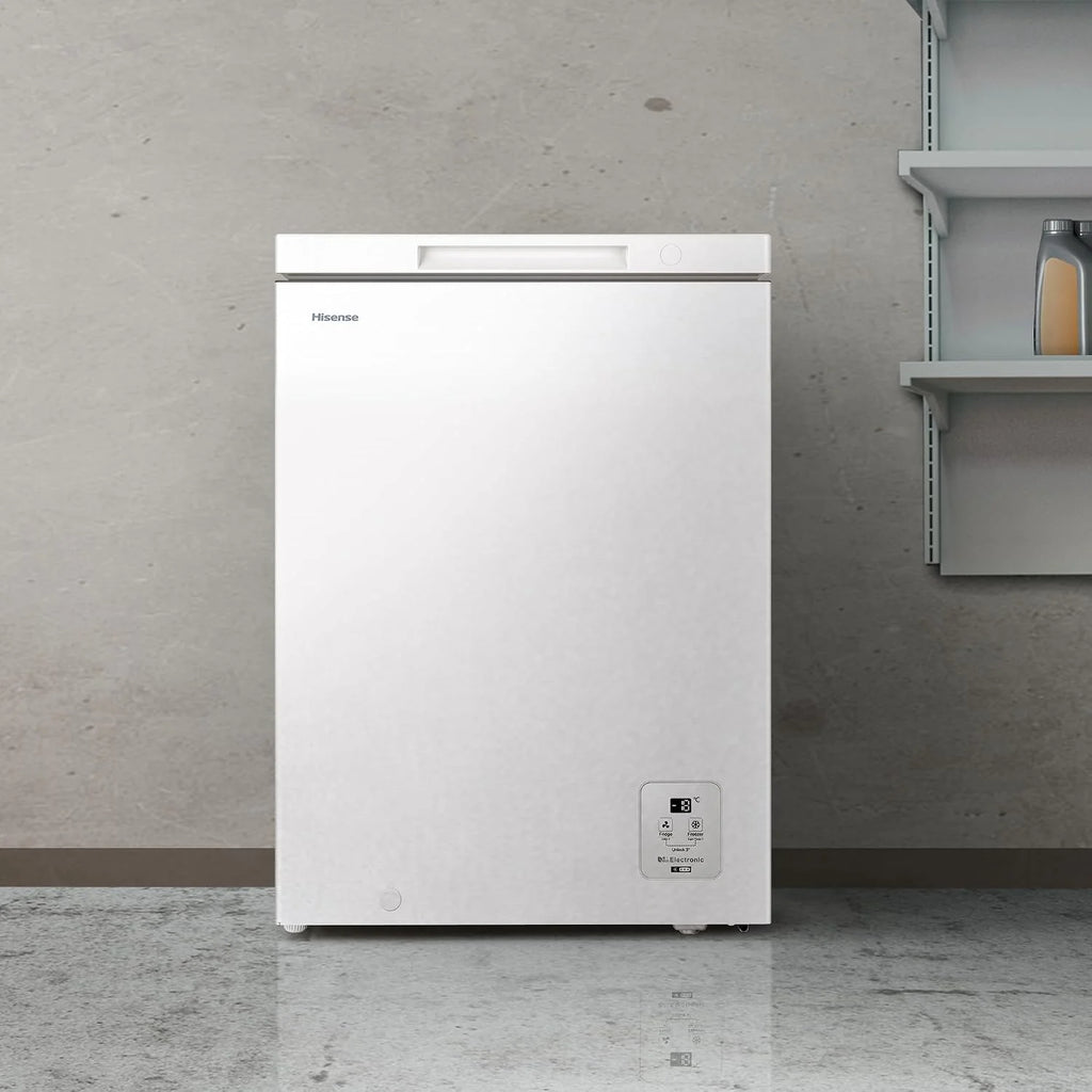 Hisense FT145N1AWDL - Arcón Congelador Horizontal, 141L, 86cm, Congelación 360°, Congelador Convertible, Control Electrónico de Temperatura, Freezer Protect, Goma de Puerta Antibacteria, Blanco