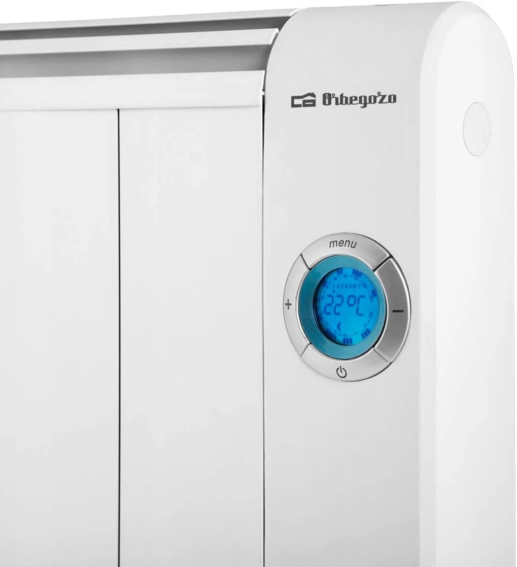 Orbegozo RRE 1510, Emisor térmico bajo consumo, 1500 W, 8 elementos reales, aluminio, mando a distancia, funcionamiento programable,botón de desconexión total, pared o pie, color blanco