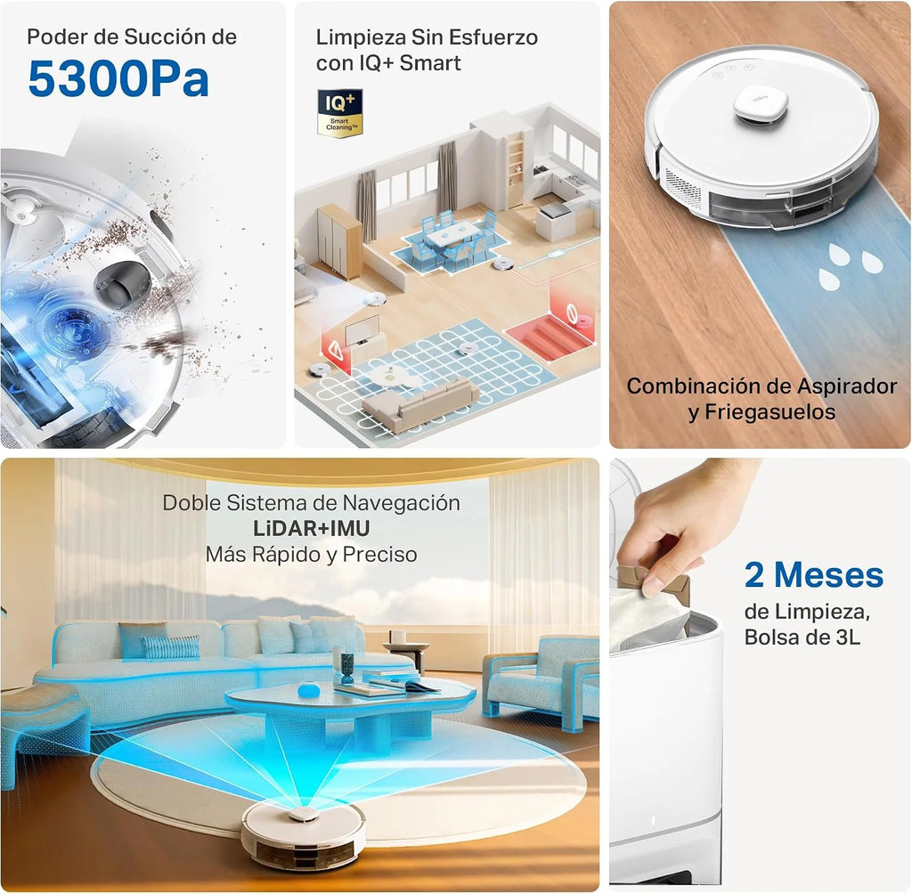 Tapo RV30 MAX Plus White-Robot Aspirador y Fregasuelos, Base Autolimpieza