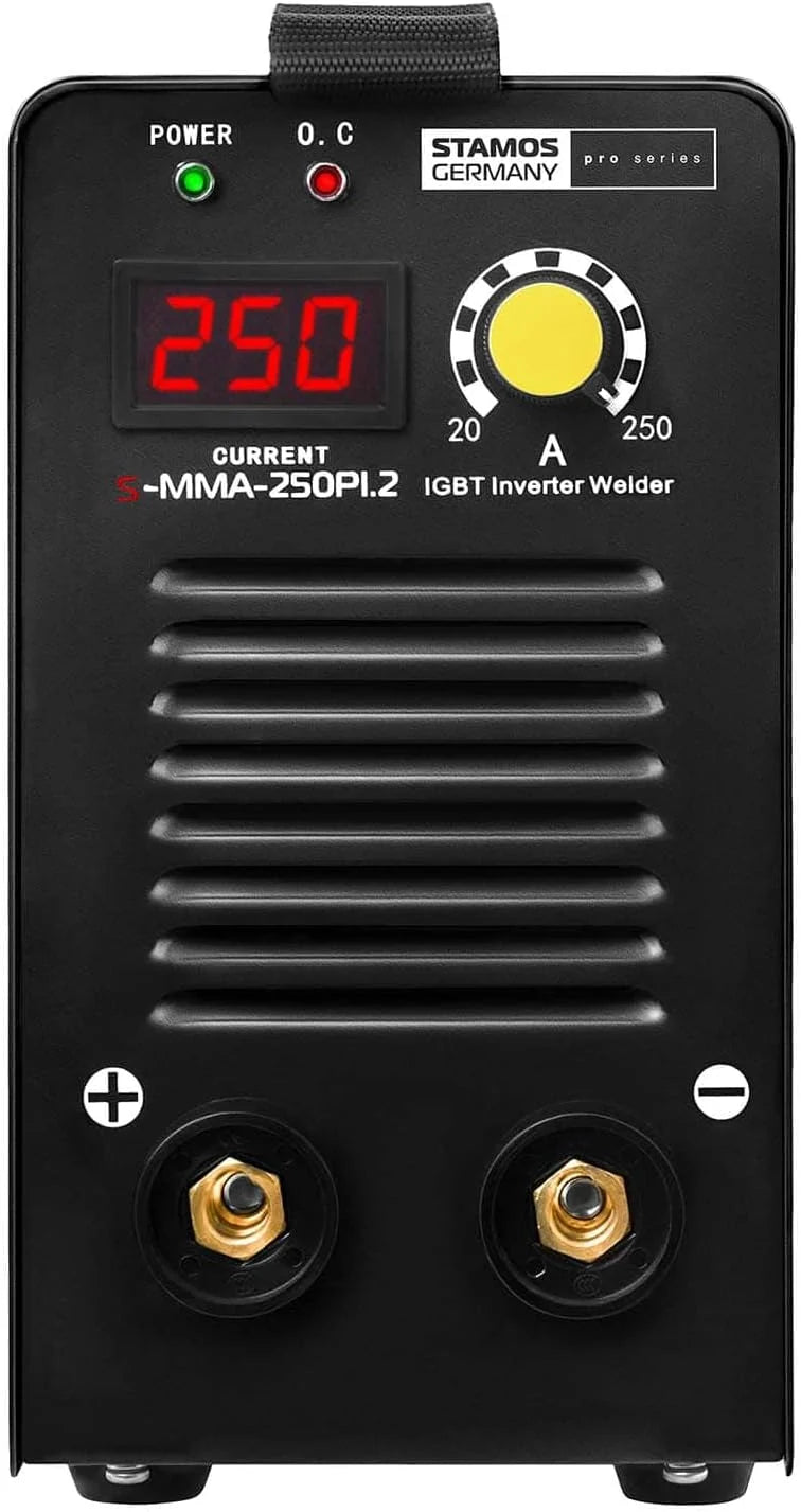 Stamos Germany Equipo de Soldadura Electrodo MMA (250 A, Cables de 8 m, Hot Start, Inverter IGBT, Electrodos de hasta Ø4 mm) PRO