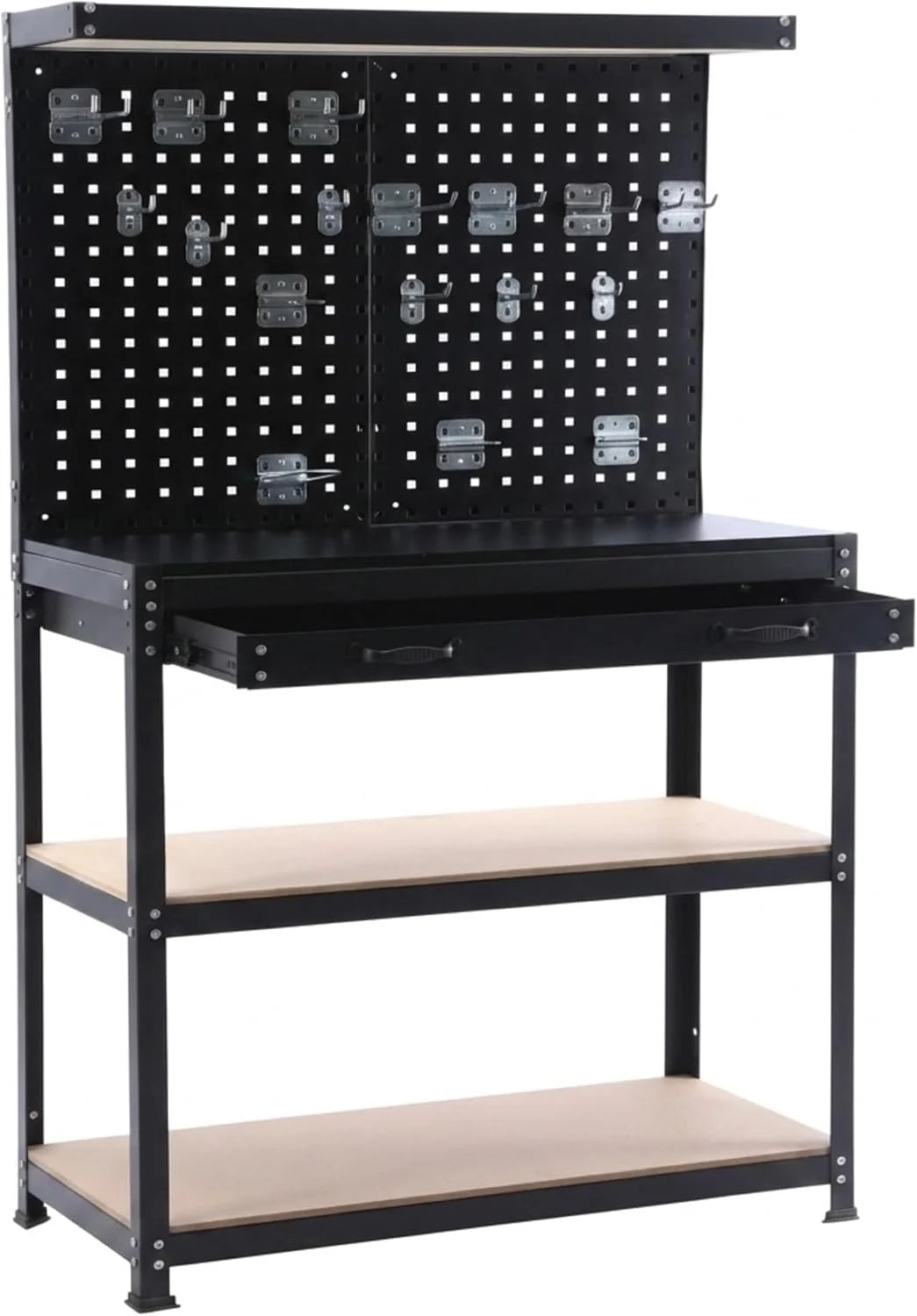 Relaxdays Banco de Trabajo 156×81×41 cm, 3 Niveles, con cajón, Negro