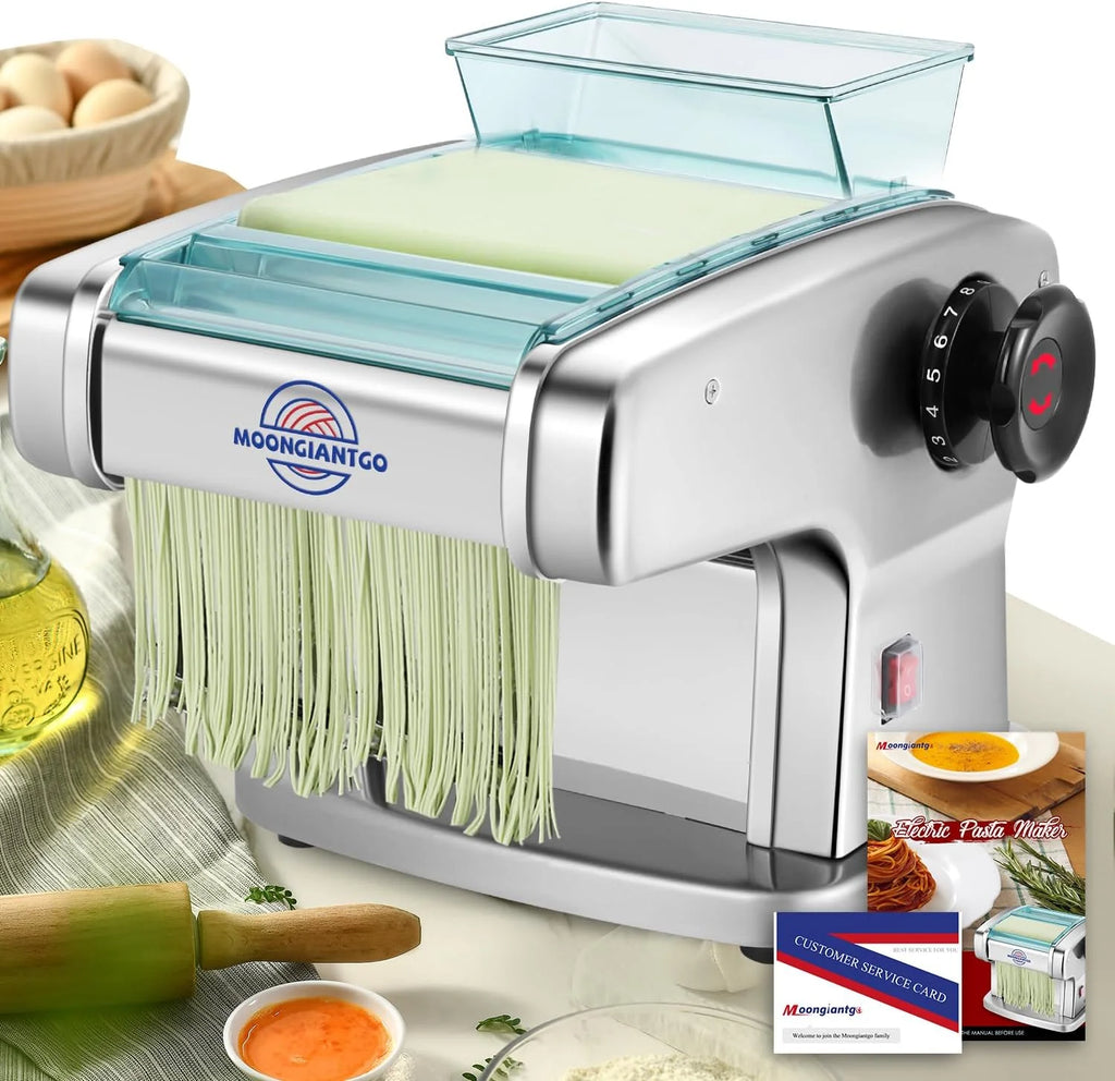 Moongiantgo Máquina Pasta Eléctrica, 4 Cuchillas, 9 Ajustes de Espesor