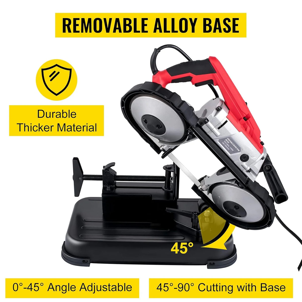 VEVOR Sierra de Cinta de Metal 1100W Base 0 – 45° Sierra de Cinta Profesional Tamaño Corte 12,7cm 137,8-472,4 Pies/min Sierra de Cinta de Corte para Metal, Acero, Aluminio y Cable Compuesto