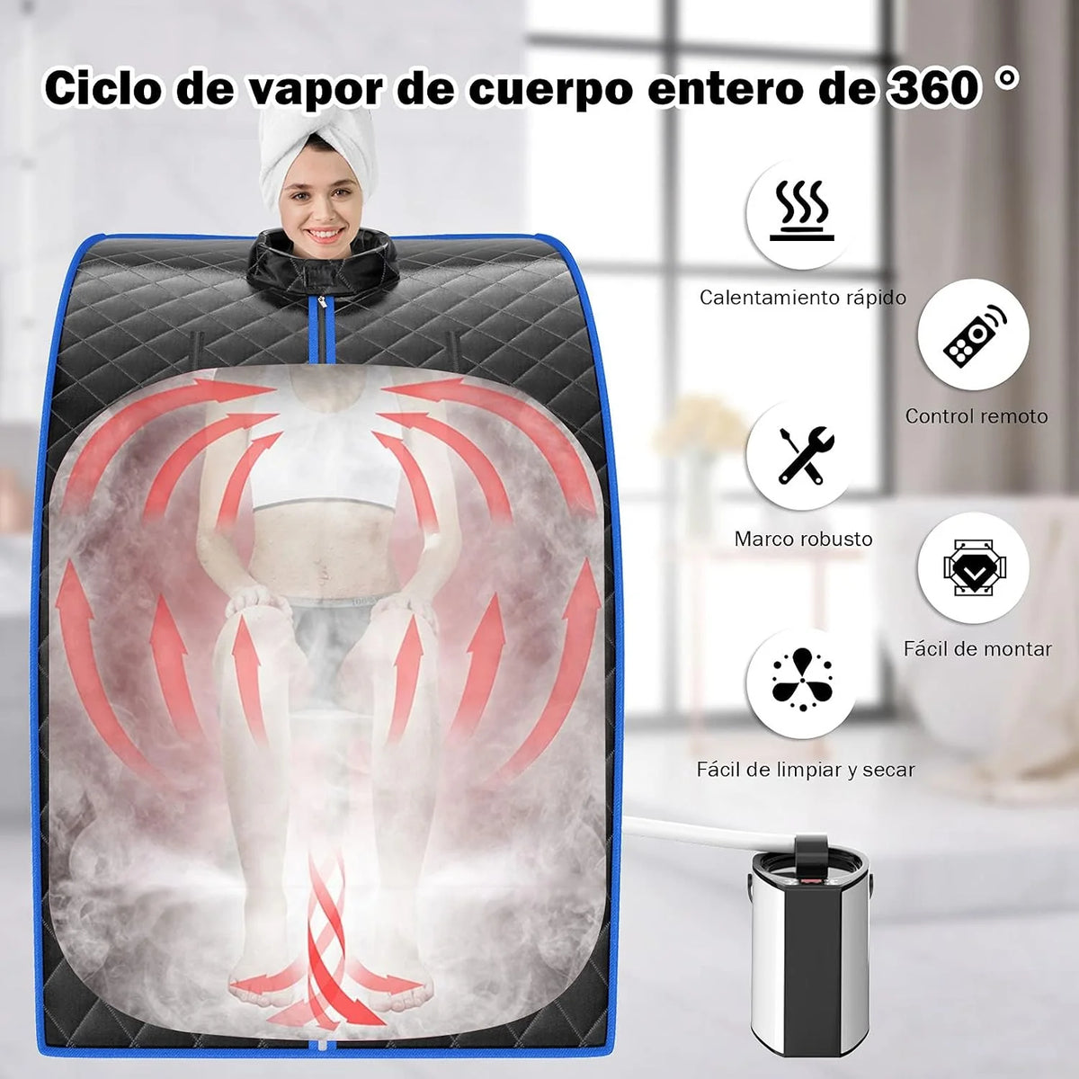 COSTWAY 3L Mini Sauna de Vapor para Casa con Control Remoto,Silla y Accesorios Sauna de Vapor Portátil con Control Remoto Cabina de Sauna con Temperatura y Temporizador Ajustables (negro)
