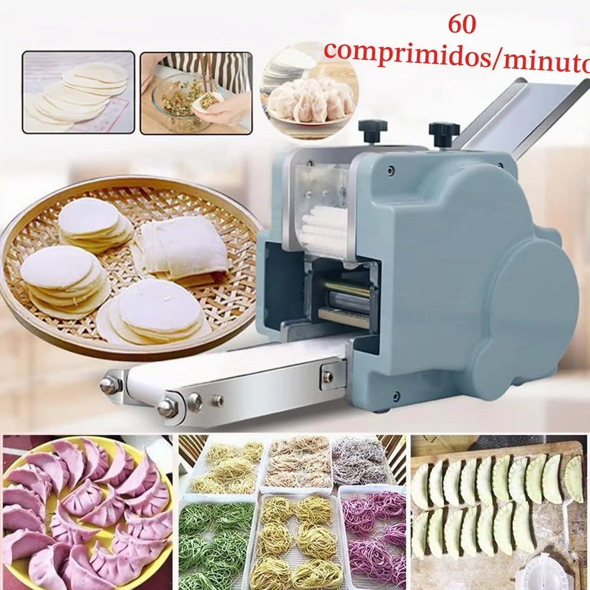 Qiang Máquina para Hacer Wonton Pi,Gyoza Skin Commercial Dumpling Wrapper Maker,60 Piezas/Min,Máquina De Pasta Eléctrica Acero Inoxidable Laminadora De Masa con Molde,3Molds