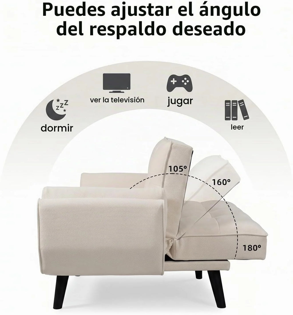 JIEXI Modern Fabric Sofa Bed, 3 Seater Convertible Futon Sofa with 3 Adjustable Angles, 71" Living Room Sofa Bed with Wood Legs, Heavy Duty 507lbs, Grey (180cm, Beige)