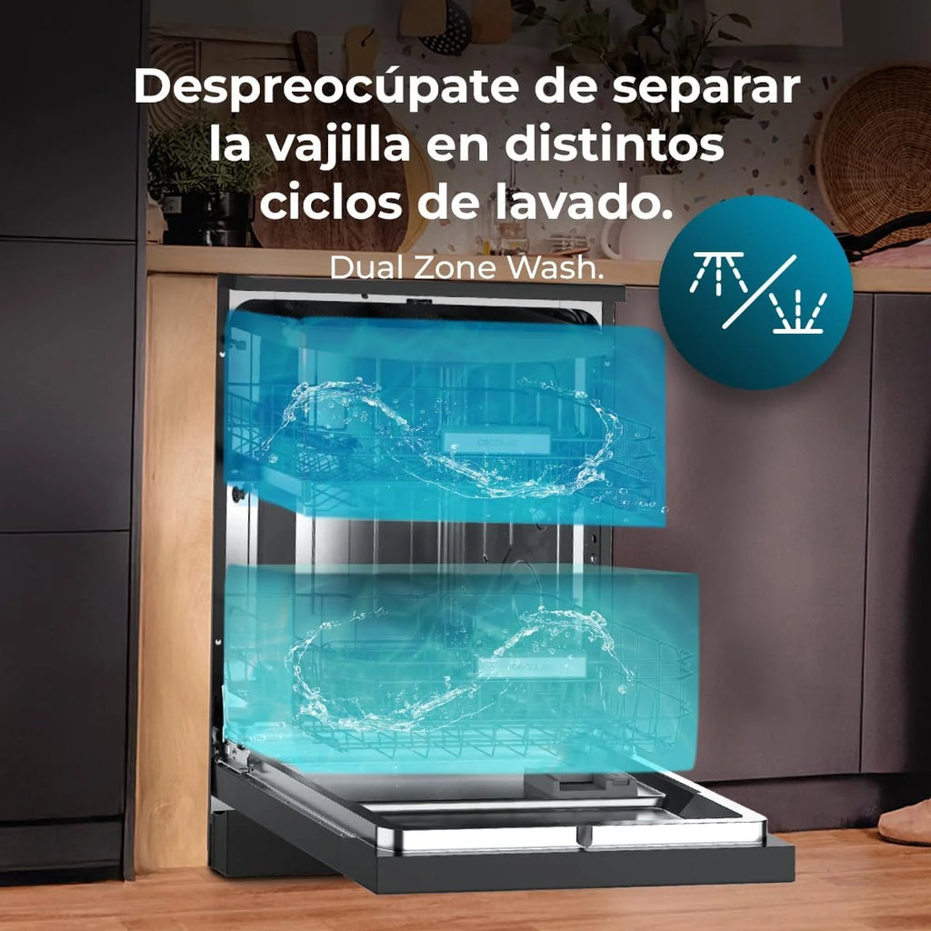 Cecotec Lavavajillas Compacto de 60 cm Bolero Aguazero 6320 Dark D, 1900W, 15 Cubiertos, 8 Programas, Pantalla FullColor XXL, Smart Wash, Turbo Dry+, AutoClean, Media Carga, Delay Start, ChildLock