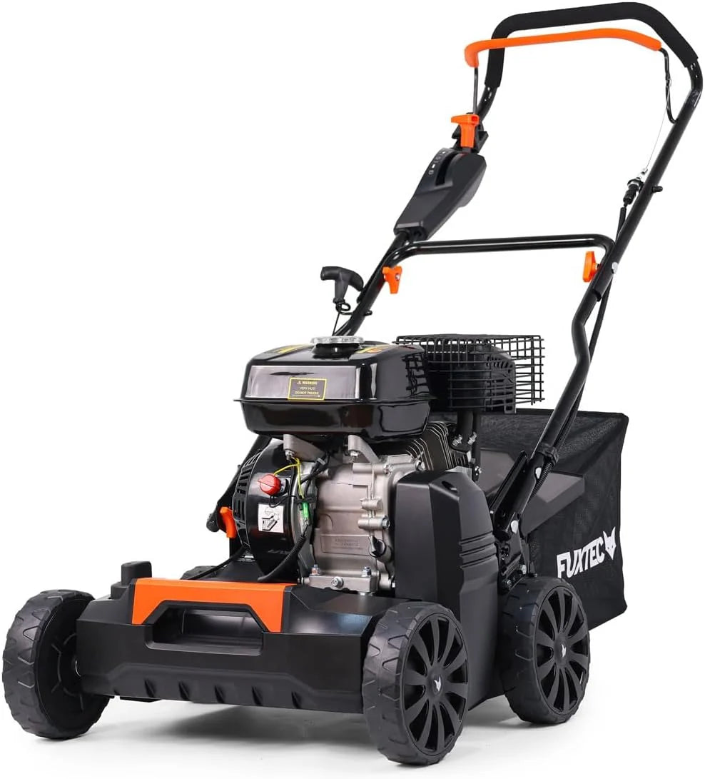 FUXTEC Escarificador Aireador de Gasolina 3 en 1 FX-BV240 Motor 4 Tiempos 4,1 kW, Rodillo con 18 Cuchillas y 24 púas de Resorte, asa de Transporte y recolector de 45 L