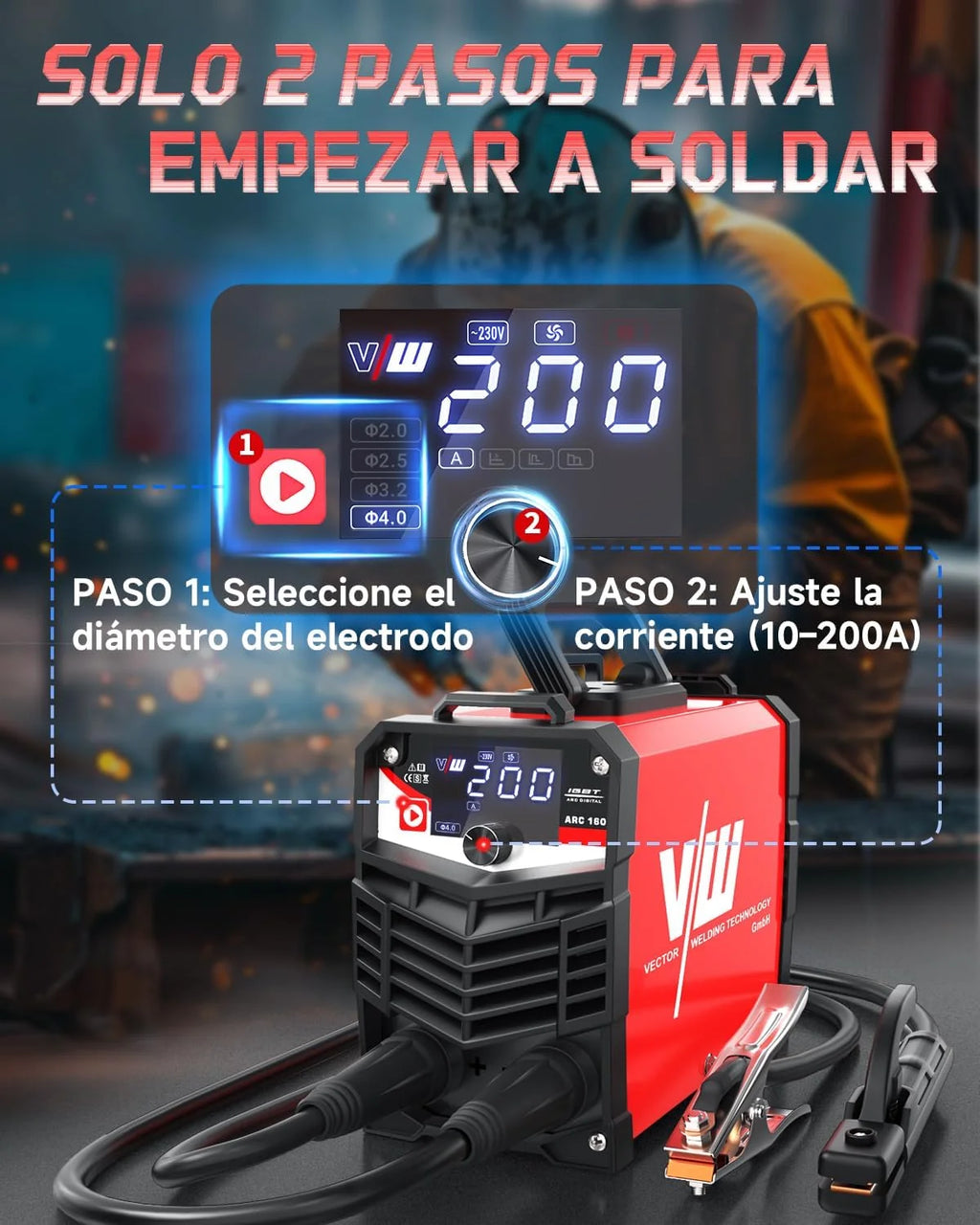 VECTOR WELDING Máquina de Soldar Inverter de Electrodos 200A, Soldadora MMA