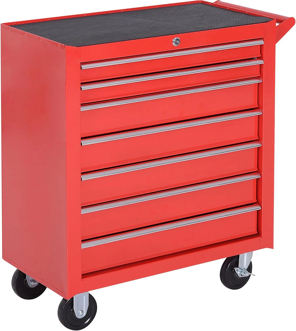 DURHAND Carro de Herramientas con 7 Cajones, con Cerradura, Asa, Rojo