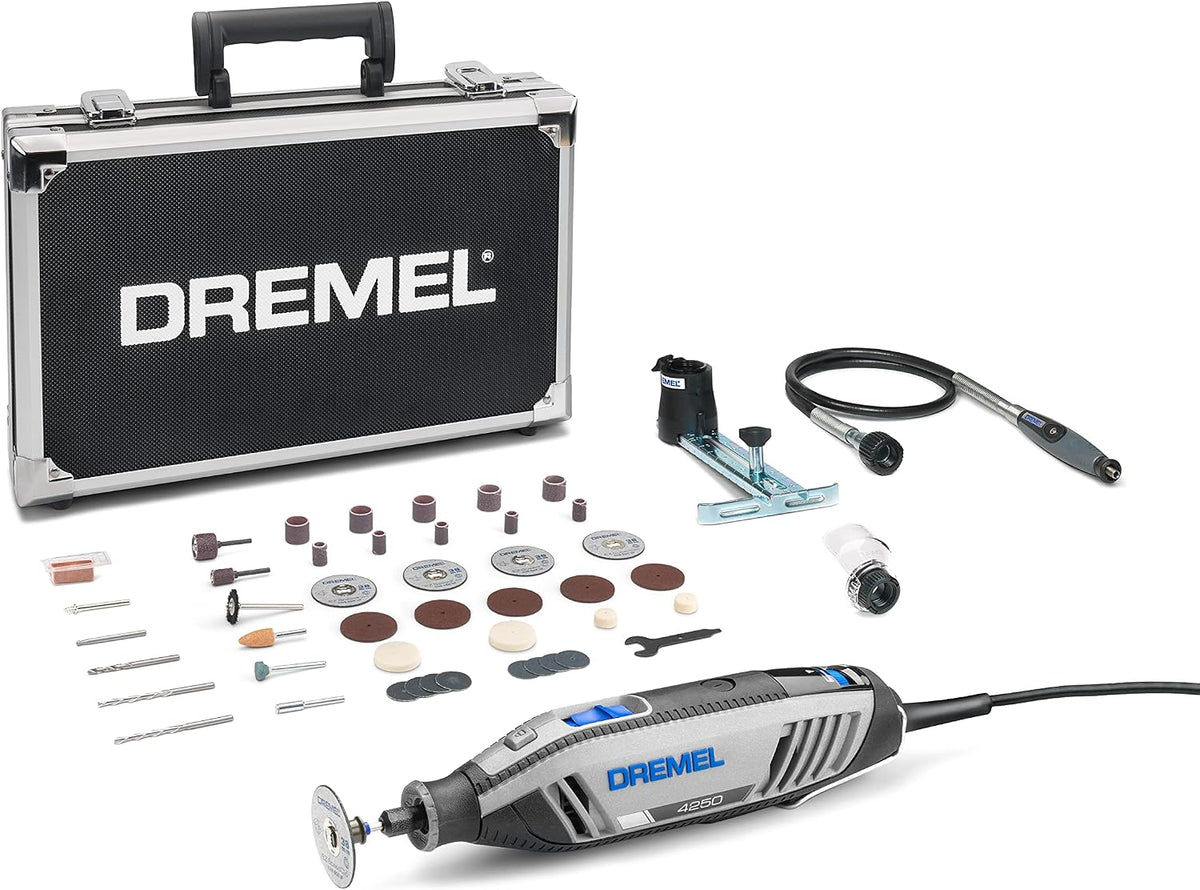 Dremel 4250 Herramienta rotativa de 175 W, kit multiherramienta Amazon Exclusive con 3 complementos y 45 accesorios, motor 175 W con retroalimentación electrónica, velocidad variable 5000-35 000 rpm