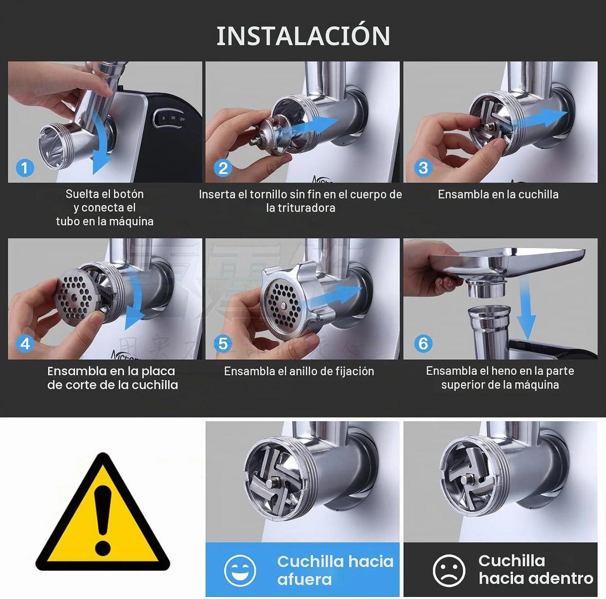 Nictemaw Picadora de carne eléctrica 5 en 1, multifunción, con 4 cuchillas y 3 placas de corte de acero inoxidable, para salchichas, otros accesorios para galletas, albóndigas, 2000 W máx