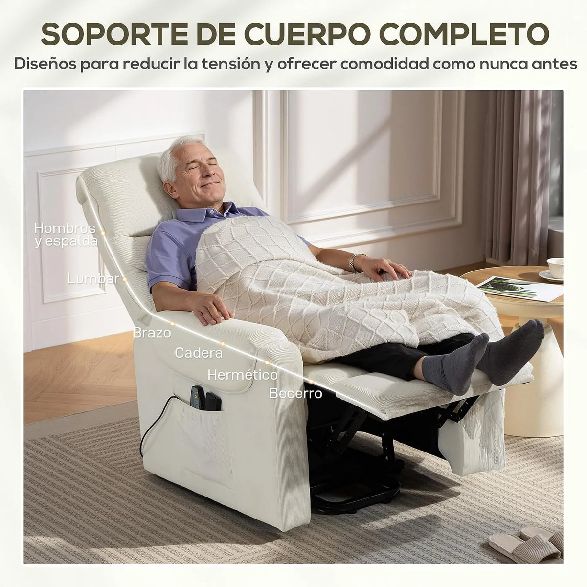 Homcom Electric Recliner Relax Armchair Lift People Massage Beige