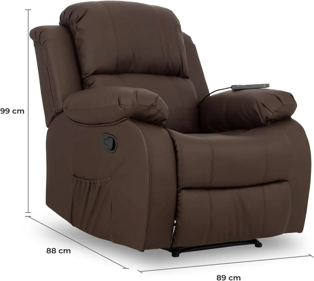 Don Descanso - Sillón Masaje Relax Calor Trevi Negro Reclinable 160º con 8 Motores Silenciosos, Calor Lumbar, Sist. Masaje 4 Zonas y Acabado en PU Anti-Cuarteo [Incluye Mando]. Ideal Gente Mayor
