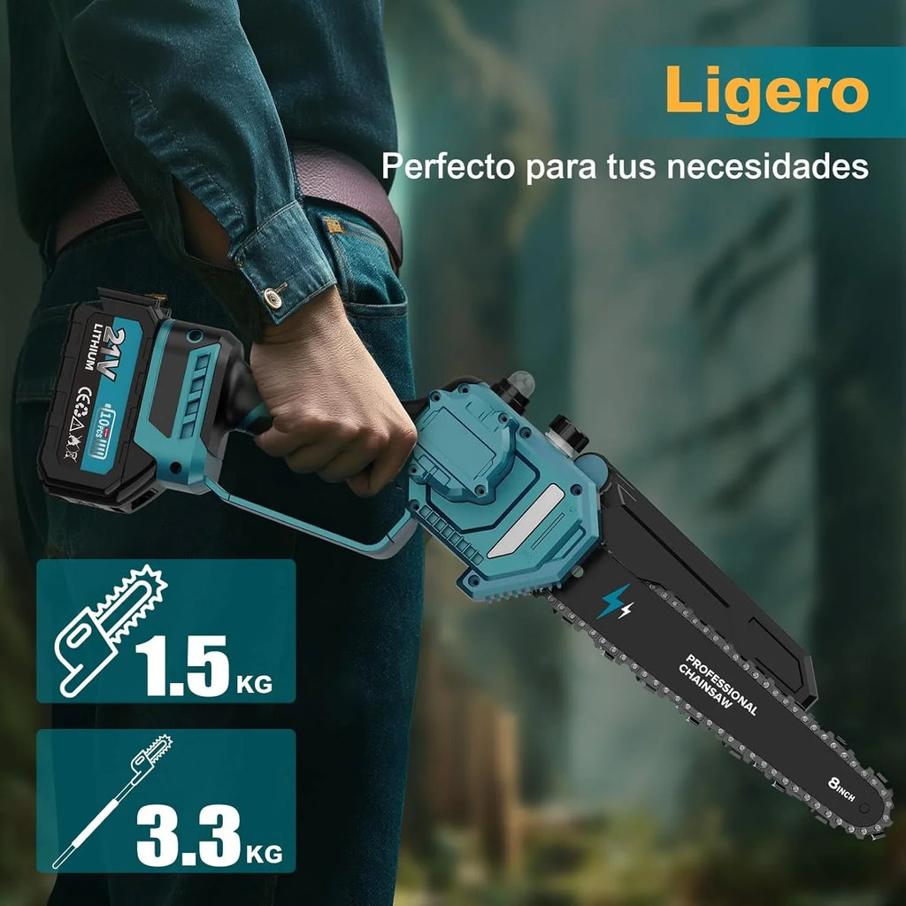 2-en-1 8 Pulgadas Mini Motosierra y Motosierra de Pértiga Inalámbrica con 2 Baterías de 4000mAh, Motosierra sin Escobillas con Telescópicas para Exterior, Extensible hasta 4M