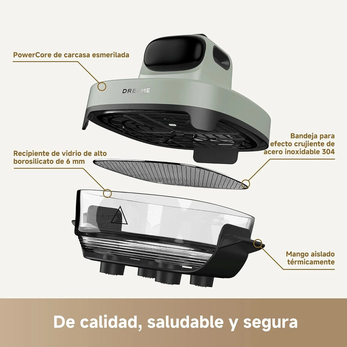DREAME Tasti, Freidora de Aire Portátil de Vidrio 5 en 1: 2,5 L + 4,5 L