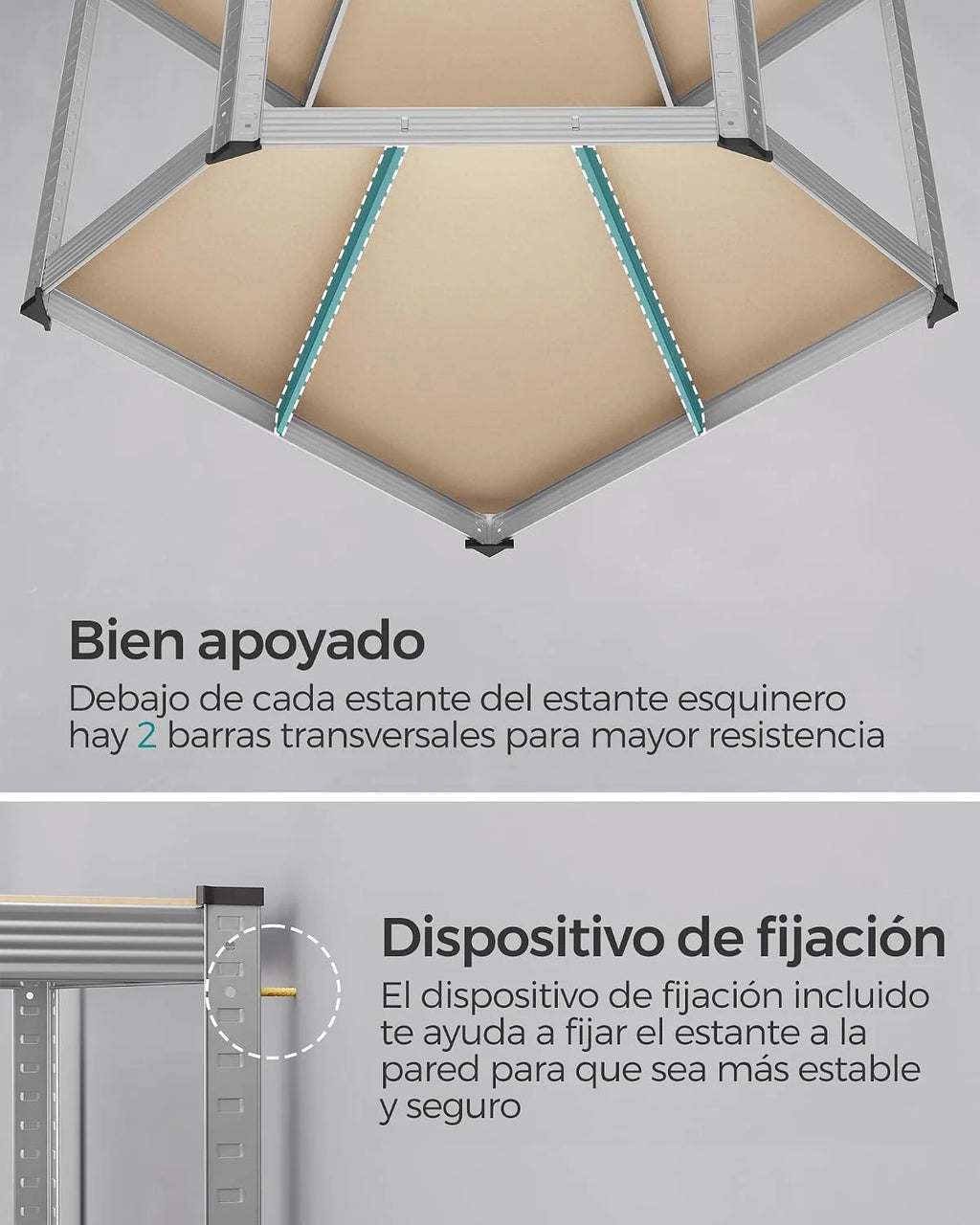 SONGMICS Estantería Esquinera de 5 Niveles, Acero, Carga de 2625 kg