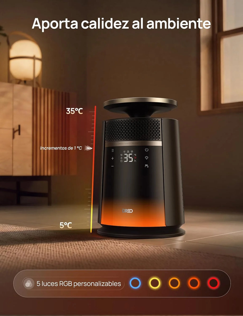 DREO Calefactor Ceramico, Modo 360° y Directo para Interiores