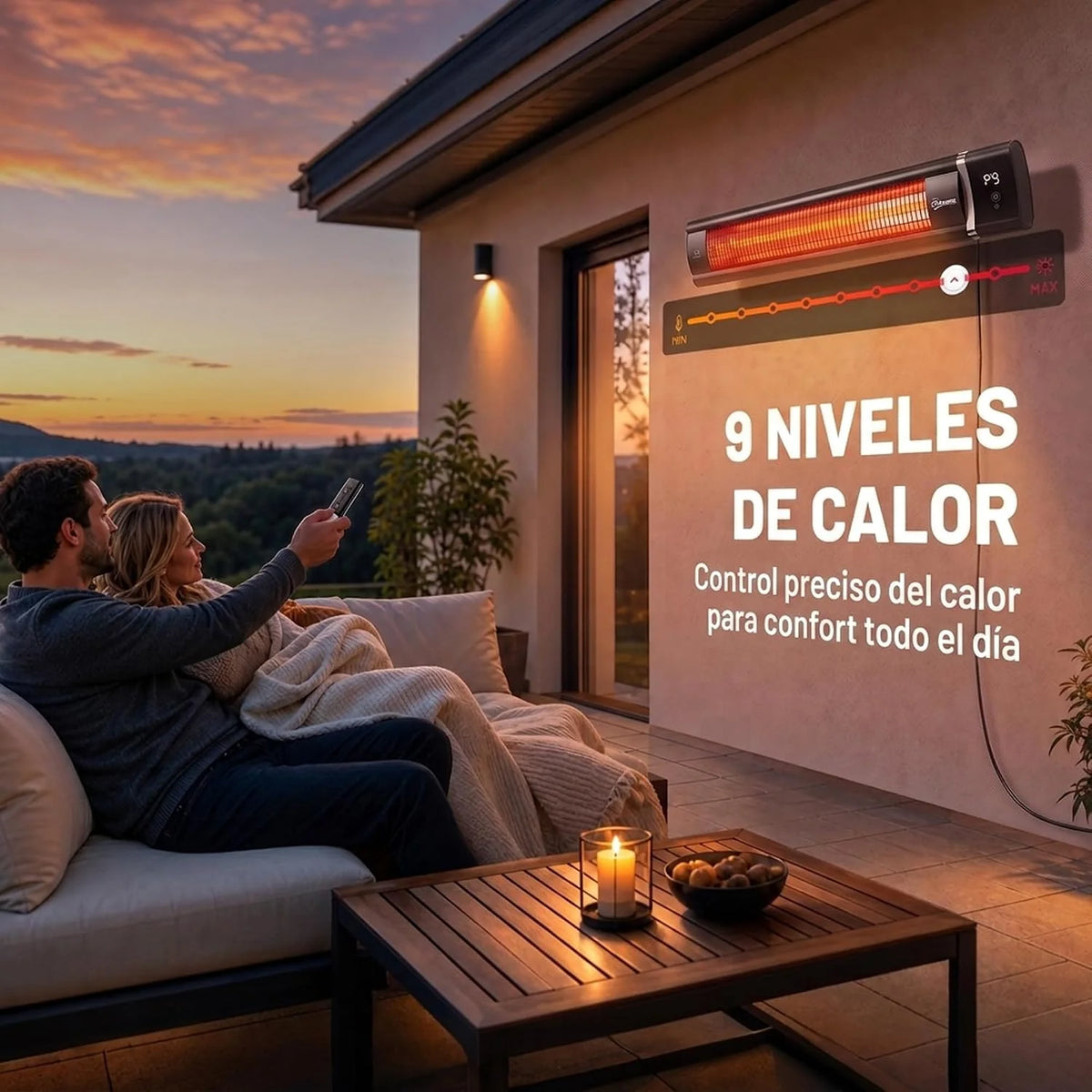 Outsunny Calefactor por Infrarrojos Terraza 3000 W, IP65, 9 Niveles Calor