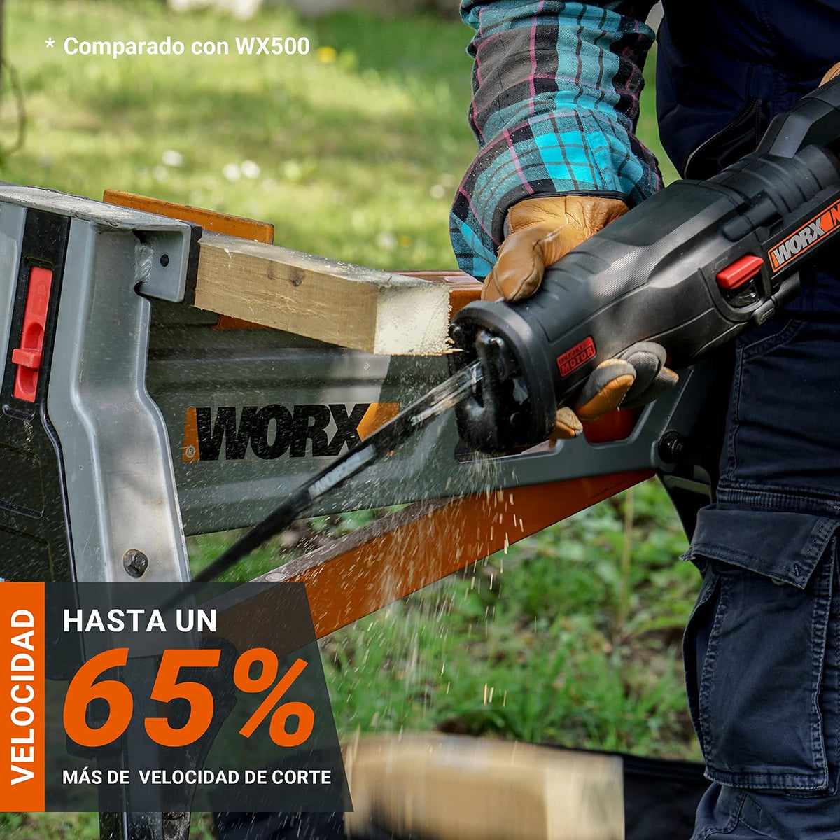 WORX Sierra sable Brushless 20V | PowerShare | WX516.9 - Sin batería, ni cargador | Motor sin escobillas, patín pivotante ajustable, cambio de cuchilla sin herramientas