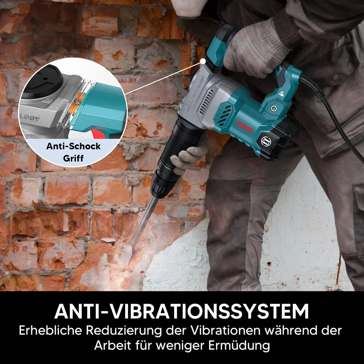 ENEACRO Martillo de Demolición SDS-Max, Potente Martillo Demoledor Eléctrico 1300W 20 Joule con Cuerpo de Aleación de Aluminio, Sistema Anti-Vibración, Incluye Cinceles y juegos de herramientas