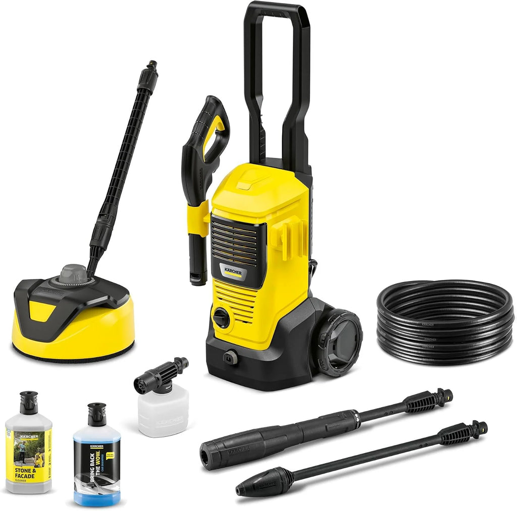 Kärcher Hidrolimpiadora K 4 FJ Home, presión: máx. 130 Bar, caudal: 420 l/h, Rendimiento de Superficie: 30 m²/h, Incl. Kit para el hogar y Boquilla de Espuma, Amarillo
