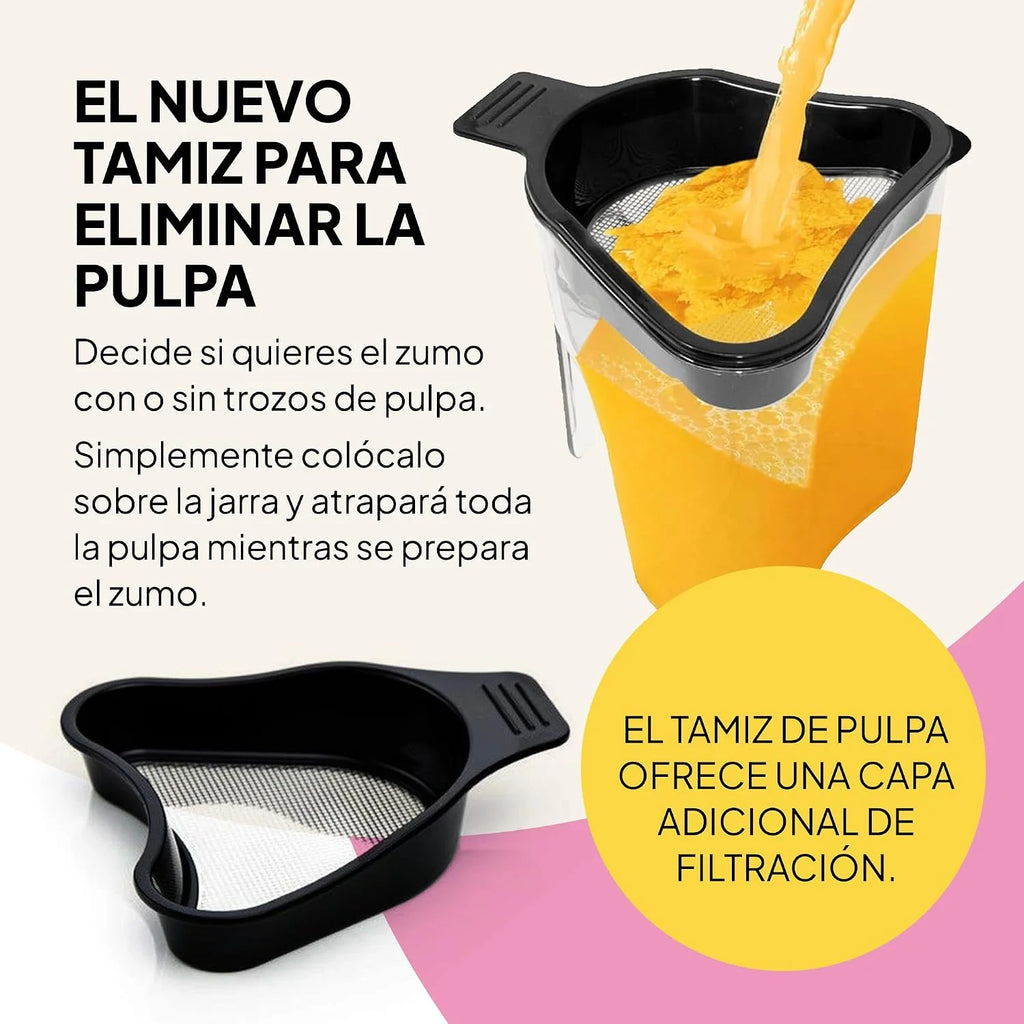 Fridja F1900 - Extractor de zumos para frutas y verduras, exprimidor lento de prensado en frío, exprimidor eléctrico sin BPA, 240W, con tamiz, grifo antigoteo, licuadora lenta que conserva vitaminas
