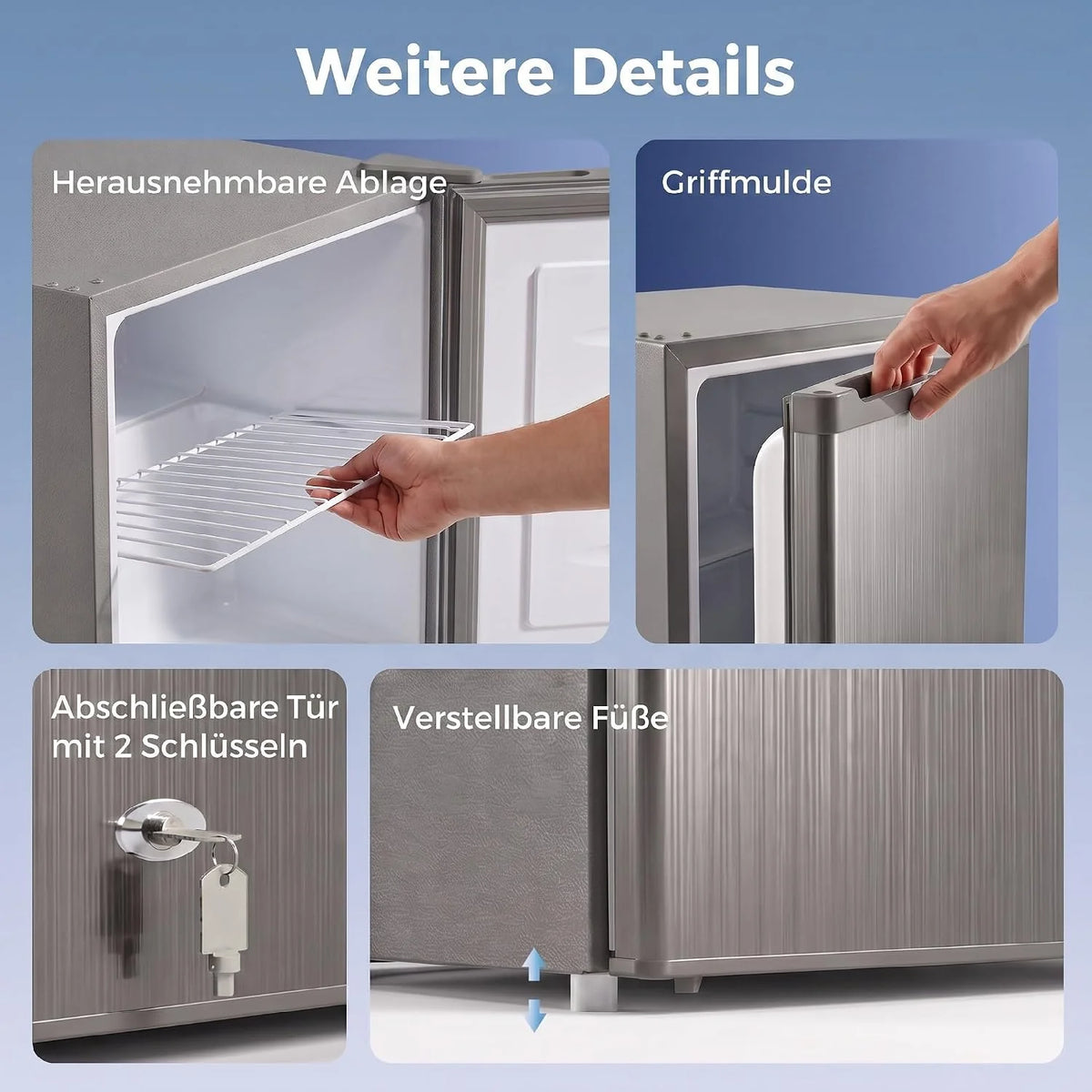 HOMCOM Congelador Mini de Sobremesa, 35 L, Puerta Reversible con Cerradura, Temperatura Ajustable y Estante Extraíble, Gris