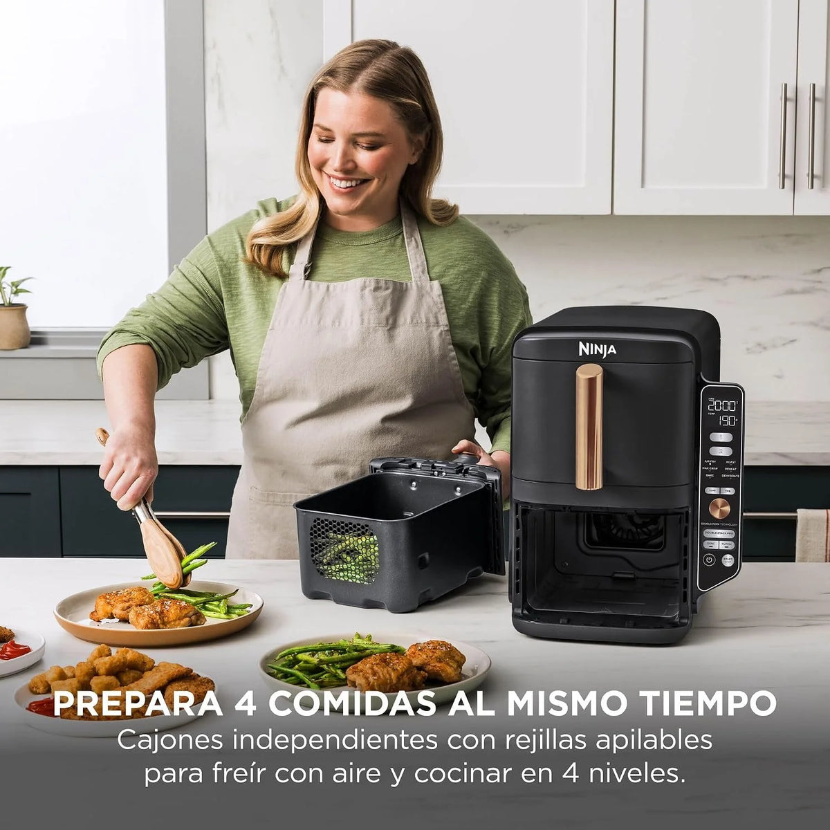 Ninja Double Stack XL, Freidora de Aire de Doble Cajón, 9,5L, Negro/Cobre