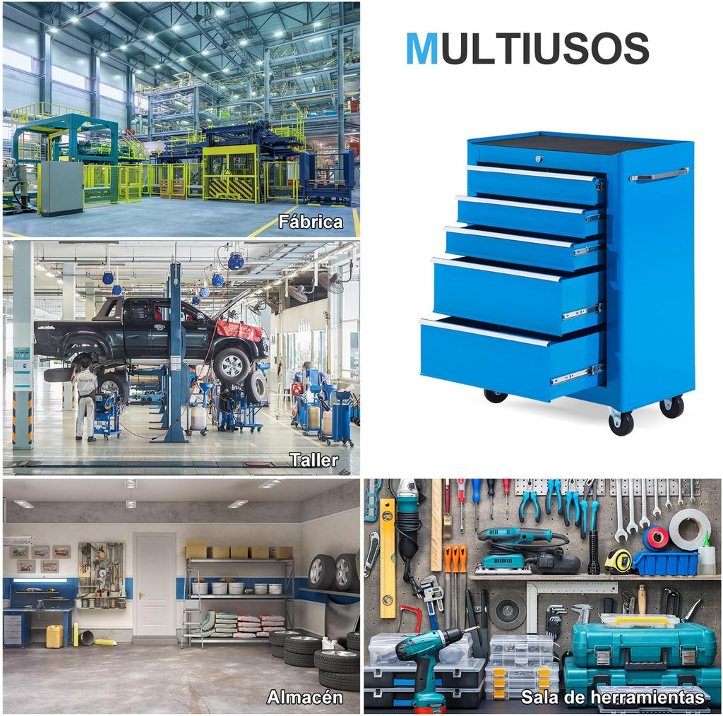 HOMCOM Carro Caja de Herramientas Taller Movil 5 Cajones 4 Ruedas Azul