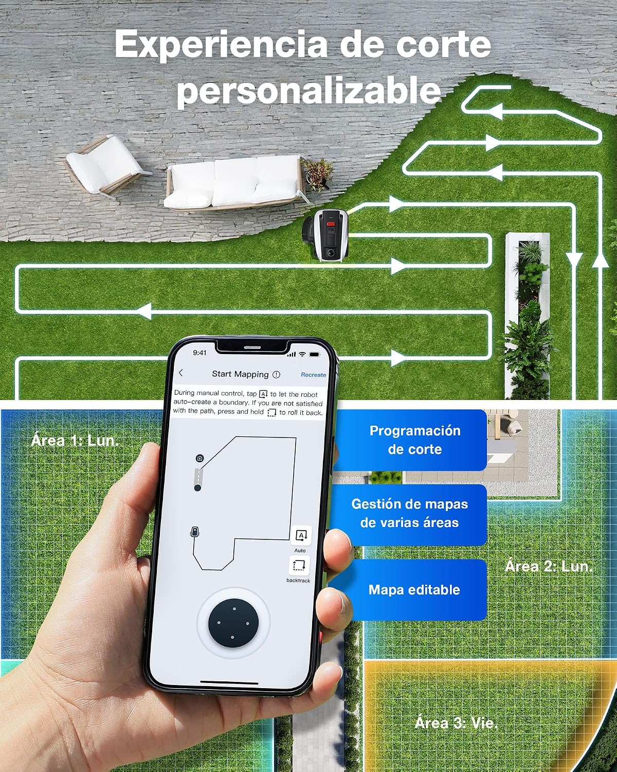 ECOVACS O1200 LiDAR Pro Robot Cortacésped sin Cable Perimetral Care Kit