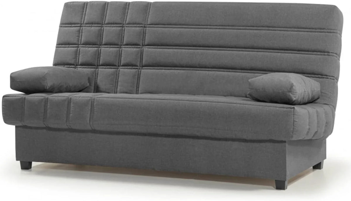 SHIITO - Sofá Cama de 3 Plazas con Arcón Interior - 100 x 193 x 100 cm - Modelo Romeo - con Apertura Clic-Clac - Incluye 2 Cojines - Color Gris Oscuro