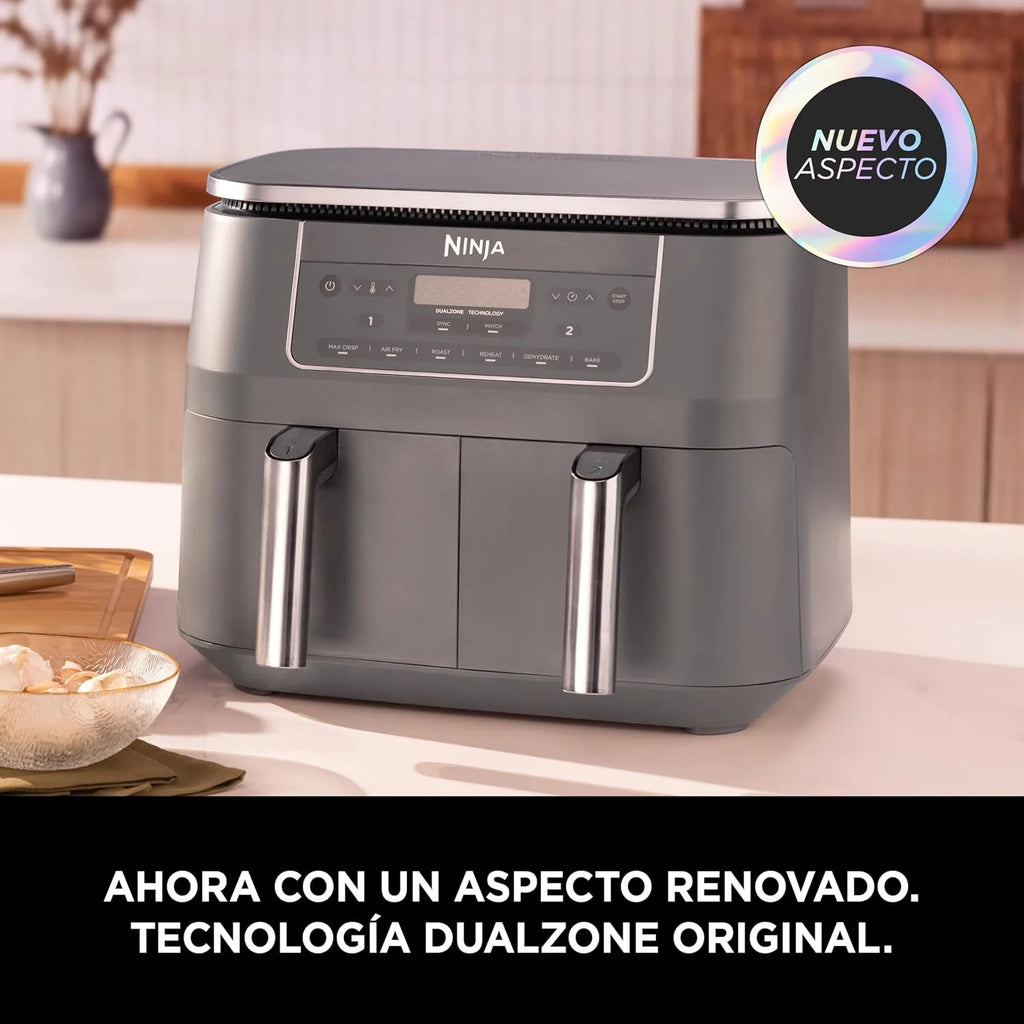 Ninja, Freidora de Aire con Compartimento Doble, 7,6 L, Gris Metalizado