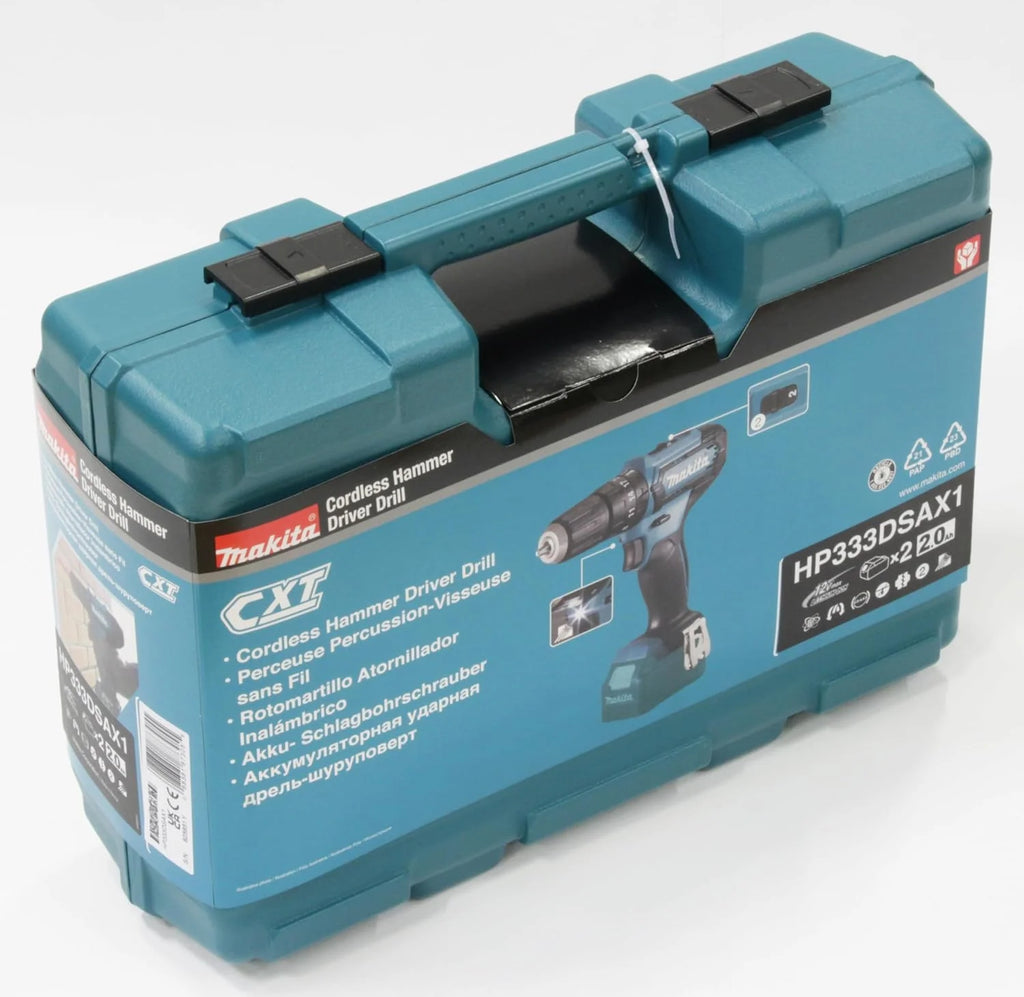 Makita HP333DSAX1 Taladro atornillador inalámbrico 12 V máx. / 2,0 Ah, 2 baterías y cargador en maletín de transporte