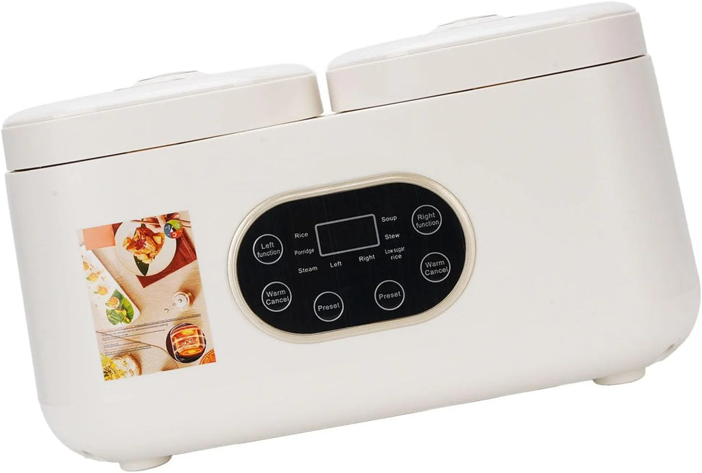 CHICIRIS Olla de Cocción Lenta Doble, Olla Arrocera con Tapas Emergentes y Función de Temporizador, Ollas de Cerámica Extraíbles, Multifuncional para Fiestas y Cocina (Enchufe de la UE 220V)