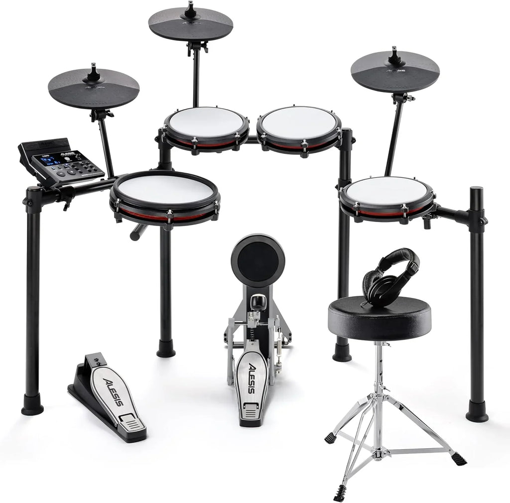 Alesis Nitro Max Kit Batería Electrónica con Parches Silenciosos de Malla, Caja de Doble Zona de 10", Bluetooth, 440+ Sonidos Auténticos, Lecciones Drumeo, USB MIDI, Pedal de Bombo